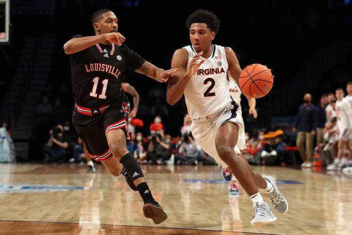 #2 Reece Beekman drives to the basket in the ACC Tournament vs Louisville